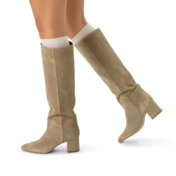 Manfield Beige suède hoge laarzen met hak^DAMES Laarzen