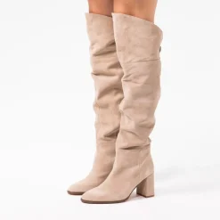 INTERIEURVANMIES X MANFIELD Beige suède hoge laarzen met hak^DAMES Laarzen