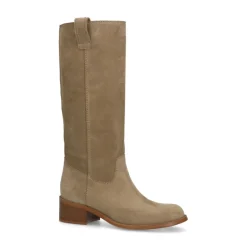 Manfield Beige suède laars^DAMES Laarzen