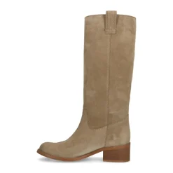 Manfield Beige suède laars^DAMES Laarzen