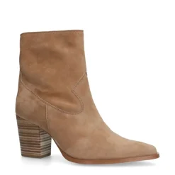 Manfield Beige suède laarsjes met blokhak^DAMES Enkellaarsjes