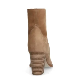 Manfield Beige suède laarsjes met blokhak^DAMES Enkellaarsjes