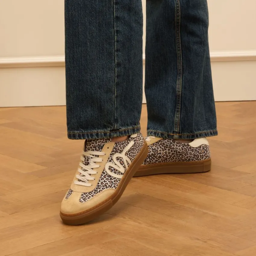 Manfield Beige suède leopard sneakers^DAMES Sneakers