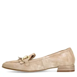 Manfield Beige suède loafers met glitter^DAMES Loafers