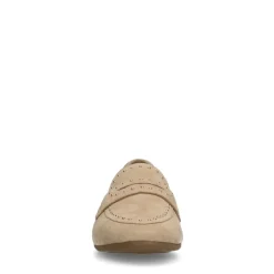 Manfield Beige suède loafers met goudkleurige studs^DAMES Loafers