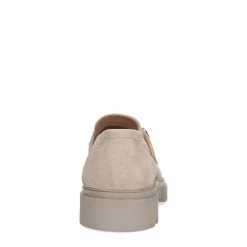 Manfield Beige suède loafers met goudkleurige details^DAMES Loafers