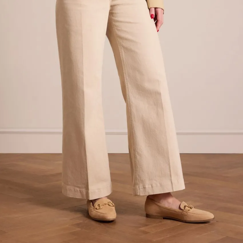 No Stress Beige suède loafers met gouden chain^DAMES Loafers