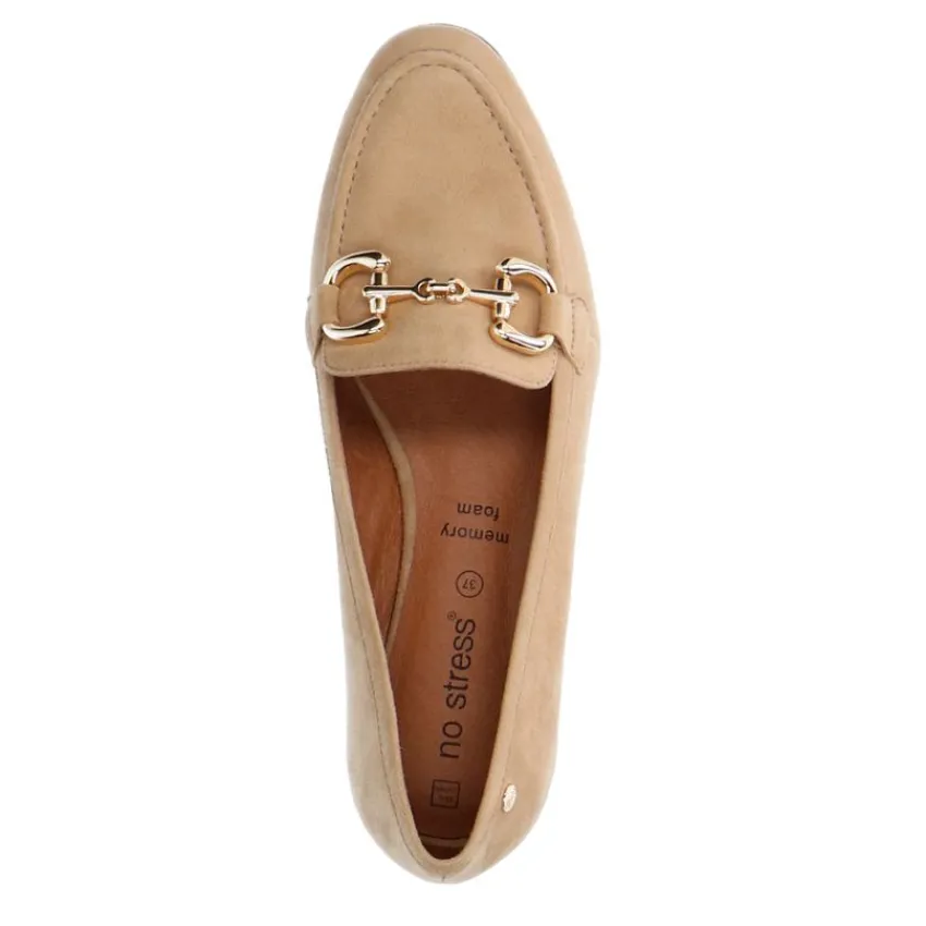 No Stress Beige suède loafers met gouden chain^DAMES Loafers