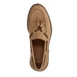 Manfield Beige suède loafers met kwastje^Heren Veterschoenen|Loafers