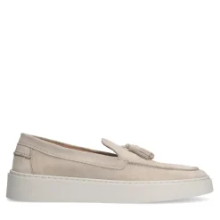 Manfield Beige suède loafers met kwastjes^Heren Loafers