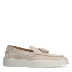 Manfield Beige suède loafers met kwastjes^Heren Loafers