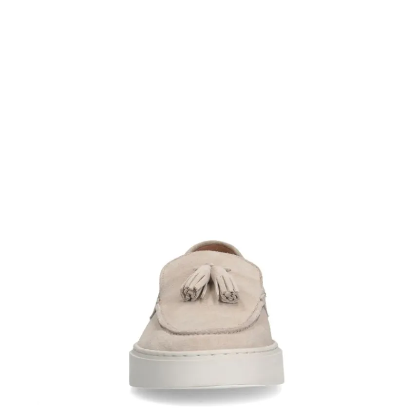 Manfield Beige suède loafers met kwastjes^Heren Loafers