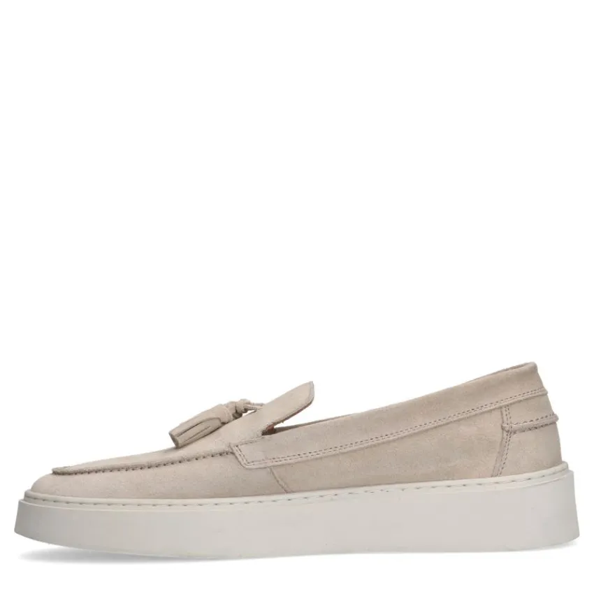 Manfield Beige suède loafers met kwastjes^Heren Loafers