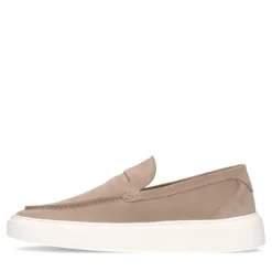 Manfield Beige suède loafers met sportieve zool^Heren Loafers