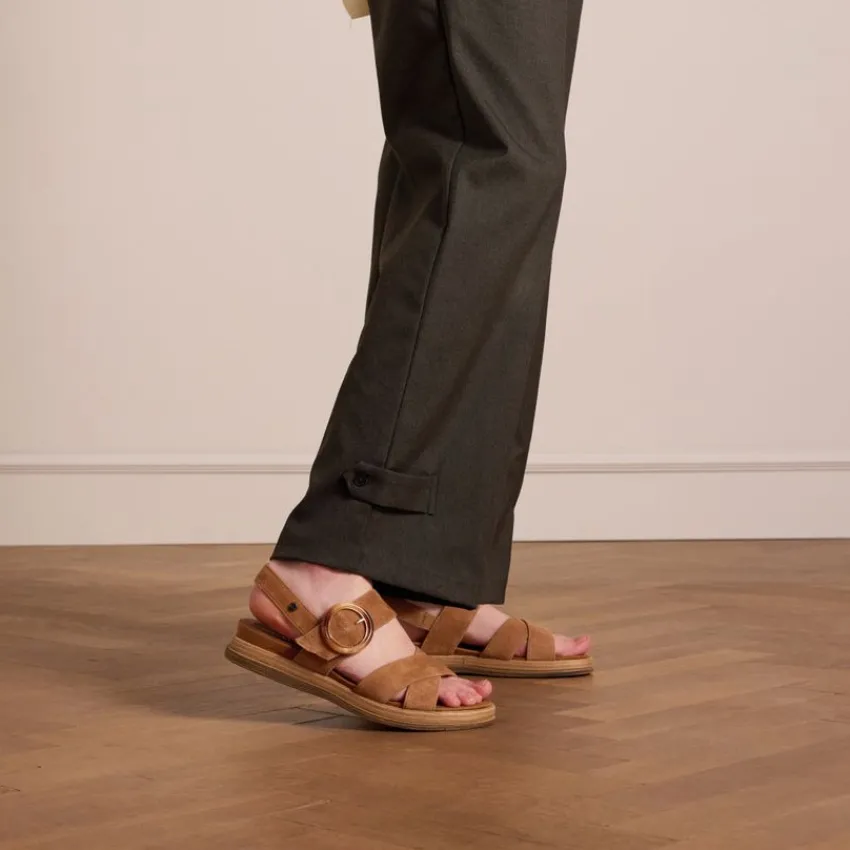 No Stress Beige suède plateau sandalen met gesp^DAMES Sandalen