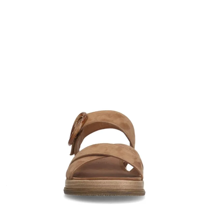 No Stress Beige suède plateau sandalen met gesp^DAMES Sandalen