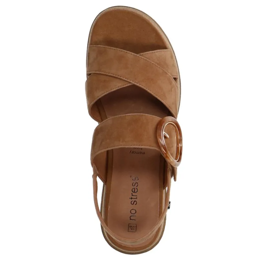 No Stress Beige suède plateau sandalen met gesp^DAMES Sandalen