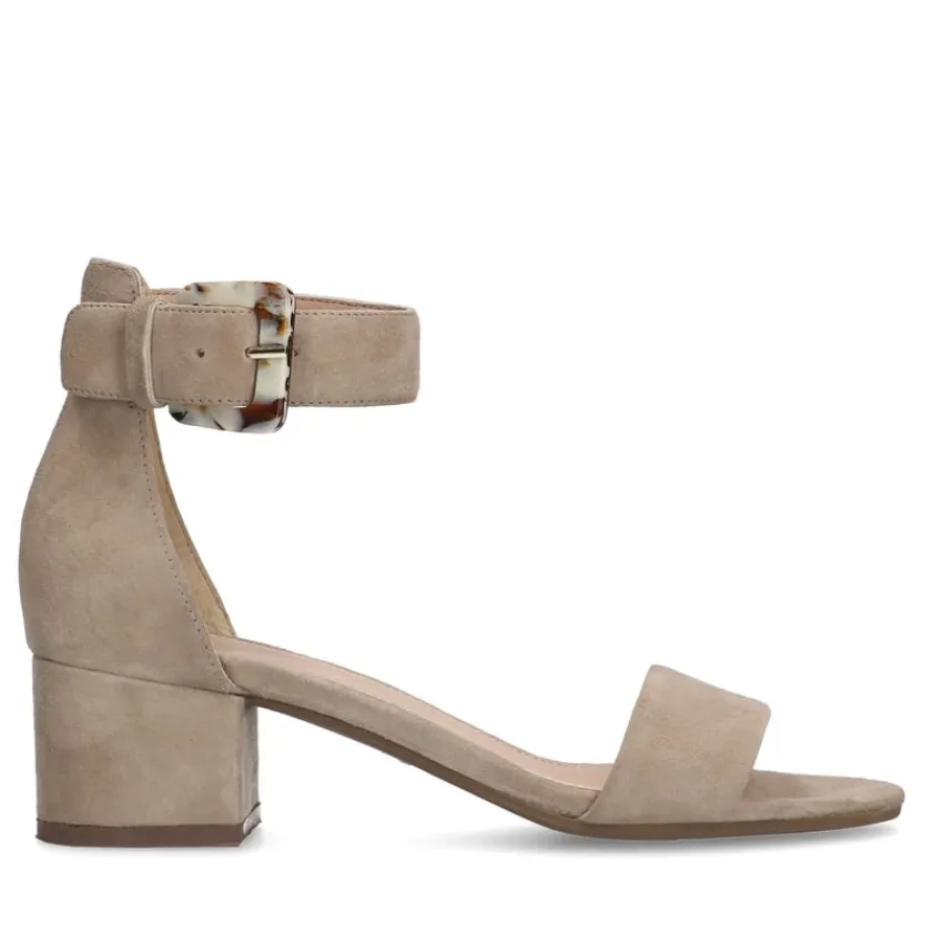 Manfield Beige suède pumps met enkelbandje^DAMES Sandalen