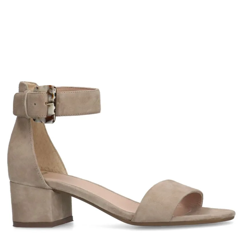 Manfield Beige suède pumps met enkelbandje^DAMES Sandalen