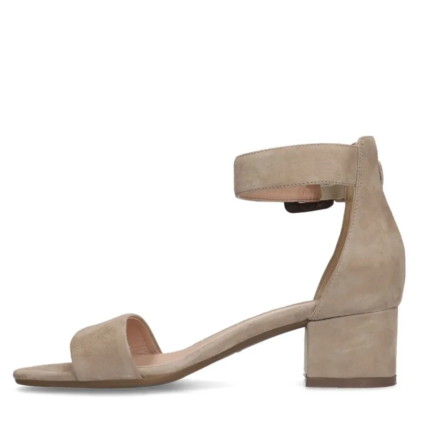 Manfield Beige suède pumps met enkelbandje^DAMES Sandalen