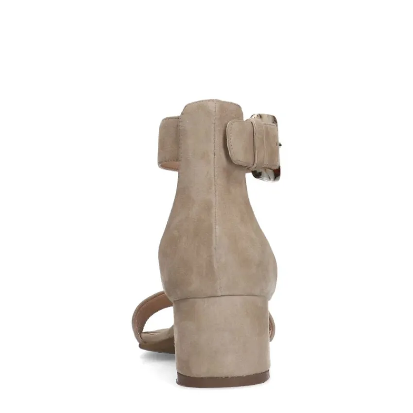 Manfield Beige suède pumps met enkelbandje^DAMES Sandalen