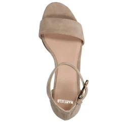 Manfield Beige suède pumps met enkelbandje^DAMES Sandalen