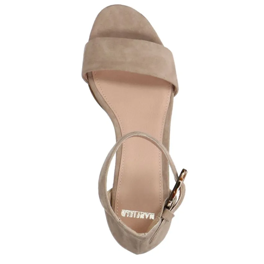 Manfield Beige suède pumps met enkelbandje^DAMES Sandalen
