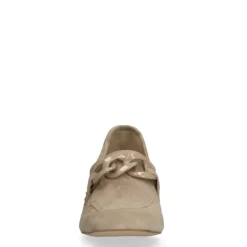 Manfield Beige suède pumps met ketting^DAMES Pumps