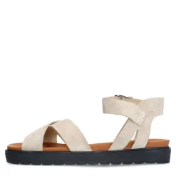 Manfield Beige suède sandalen^DAMES Sandalen