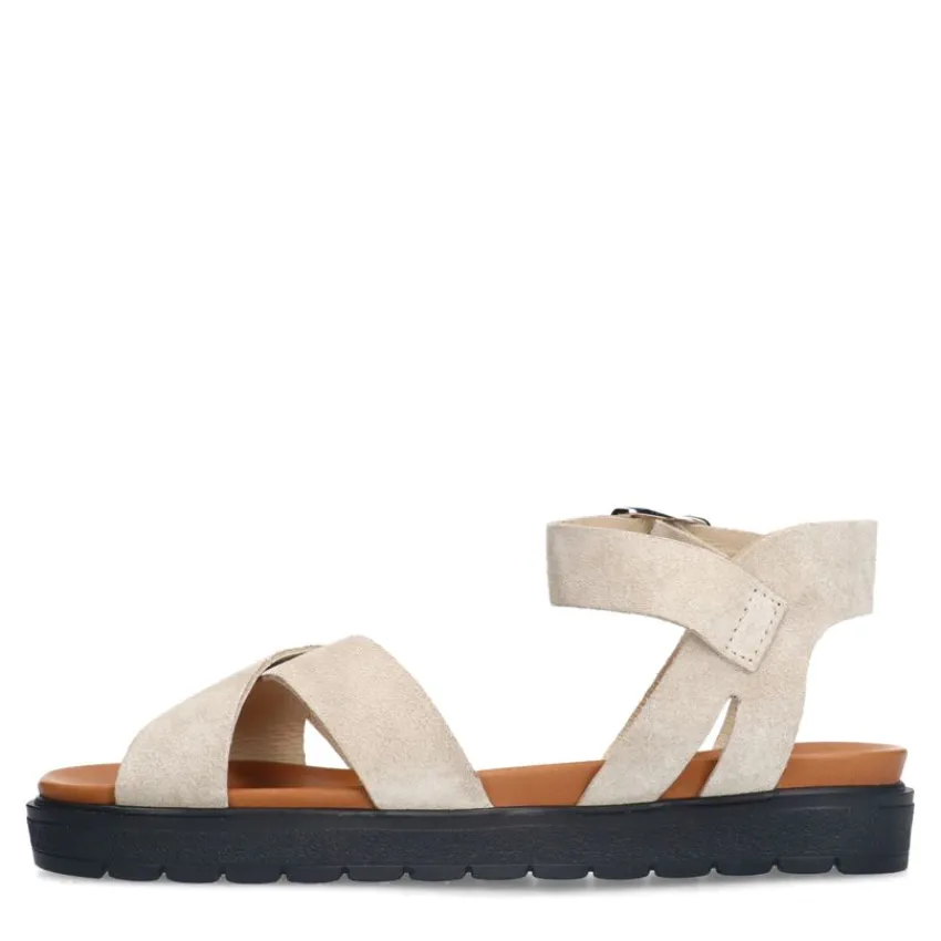 Manfield Beige suède sandalen^DAMES Sandalen