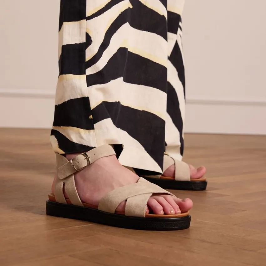 Manfield Beige suède sandalen^DAMES Sandalen