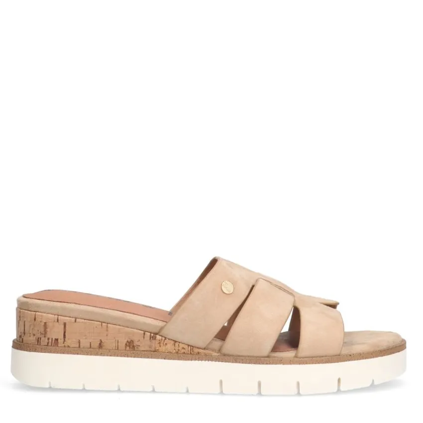 No Stress Beige suède sandalen^DAMES Slippers