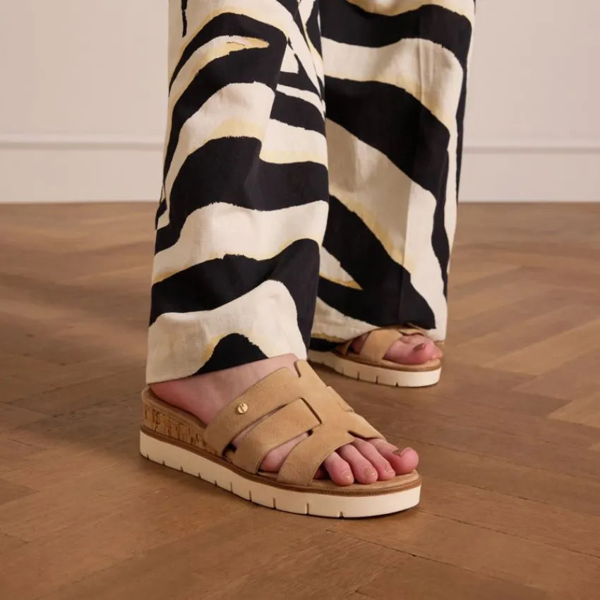 No Stress Beige suède sandalen^DAMES Slippers