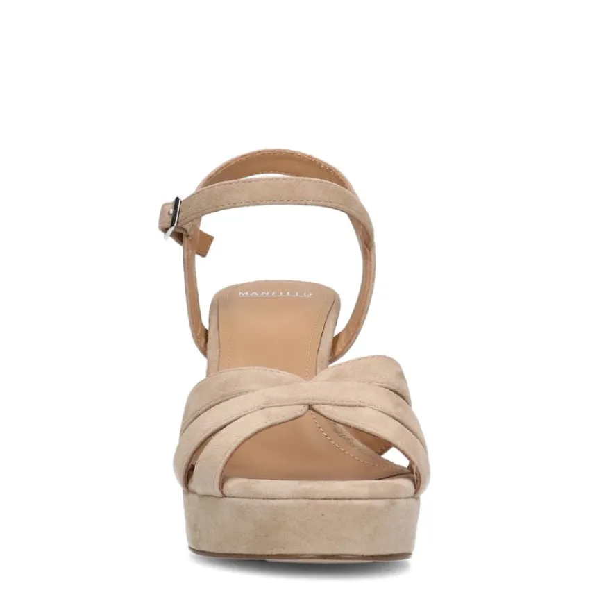 Manfield Beige suède sandalen met hak^DAMES Sandalen
