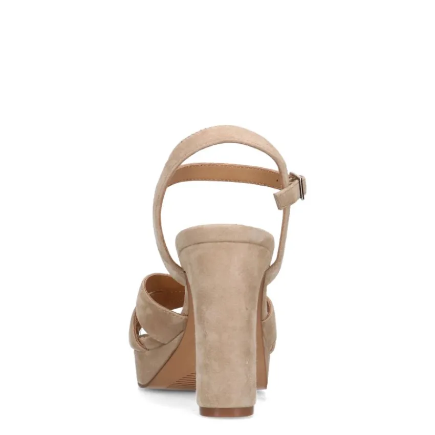 Manfield Beige suède sandalen met hak^DAMES Sandalen