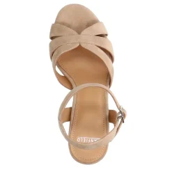Manfield Beige suède sandalen met hak^DAMES Sandalen
