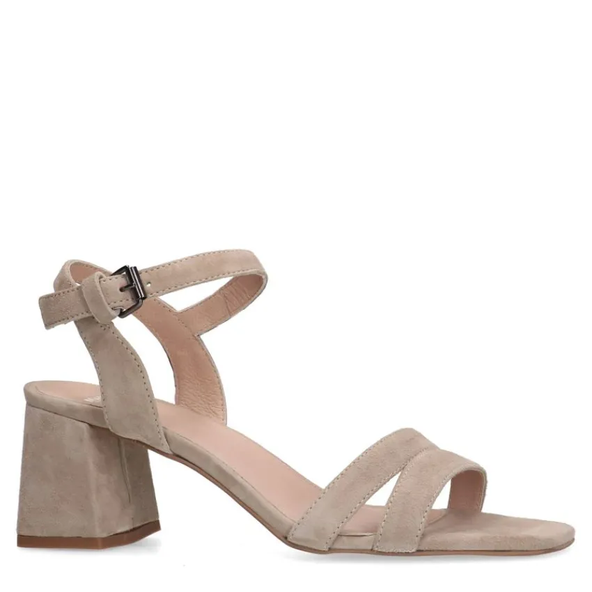 Manfield Beige suède sandalen met hak^DAMES Sandalen