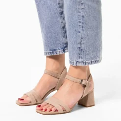 Manfield Beige suède sandalen met hak^DAMES Sandalen