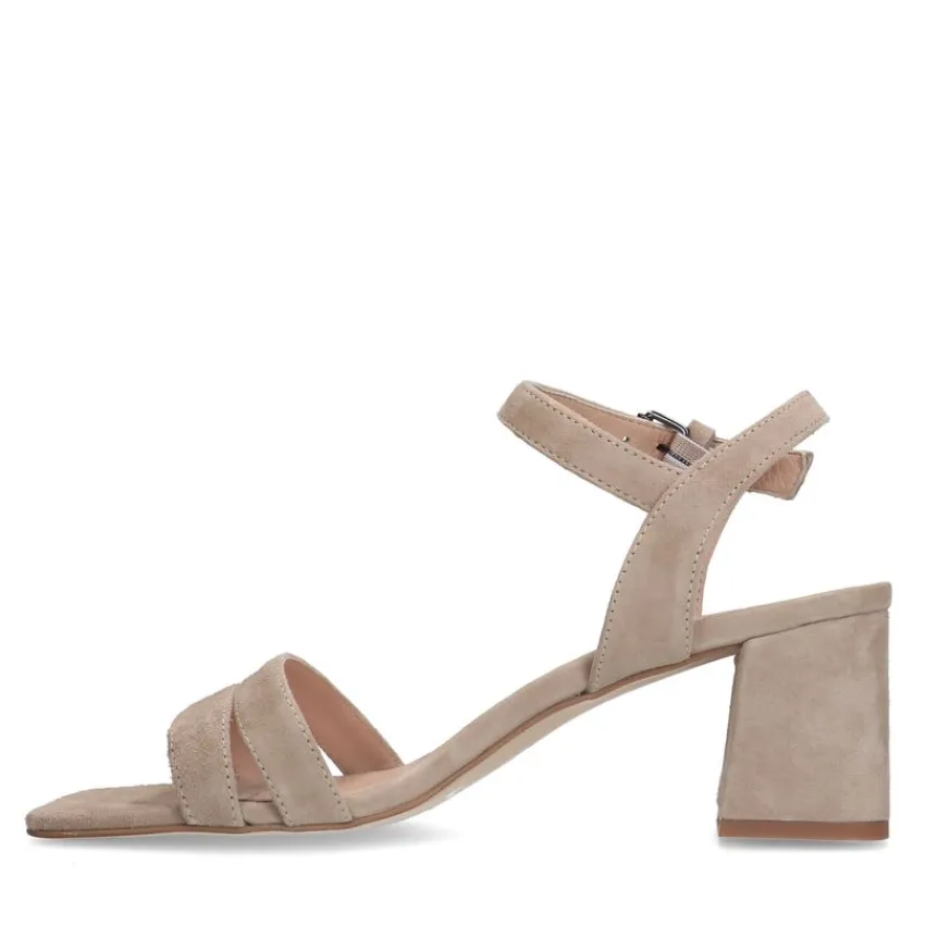 Manfield Beige suède sandalen met hak^DAMES Sandalen