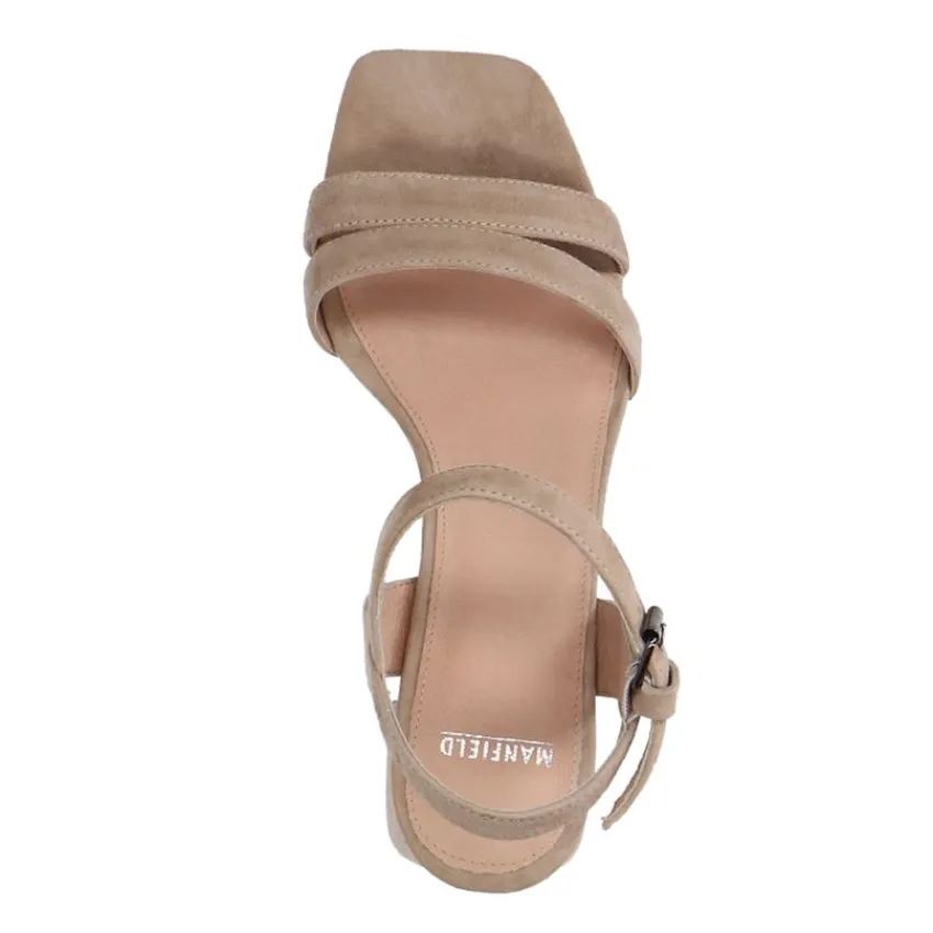 Manfield Beige suède sandalen met hak^DAMES Sandalen