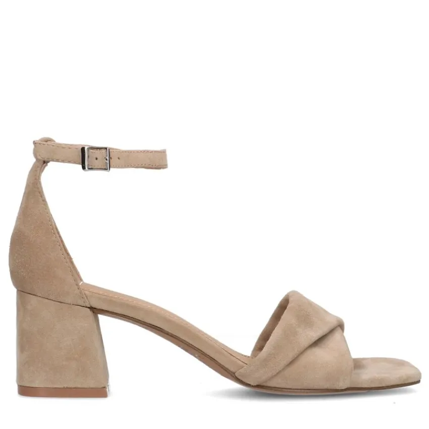 Manfield Beige suède sandalen met hak^DAMES Sandalen