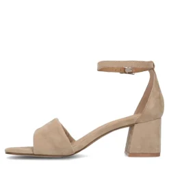 Manfield Beige suède sandalen met hak^DAMES Sandalen