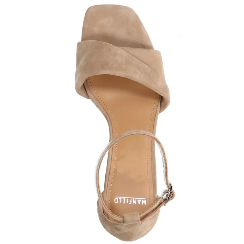 Manfield Beige suède sandalen met hak^DAMES Sandalen