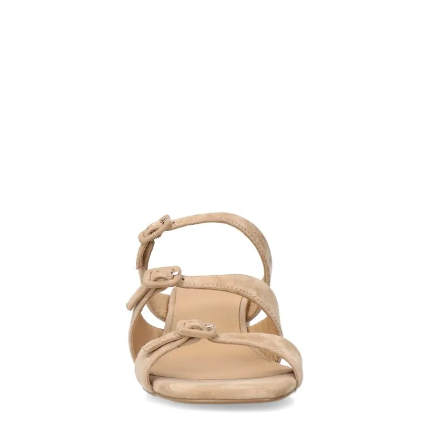 Manfield Beige suède sandalen met hak en gespjes^DAMES Sandalen