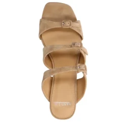 Manfield Beige suède sandalen met hak en gespjes^DAMES Sandalen