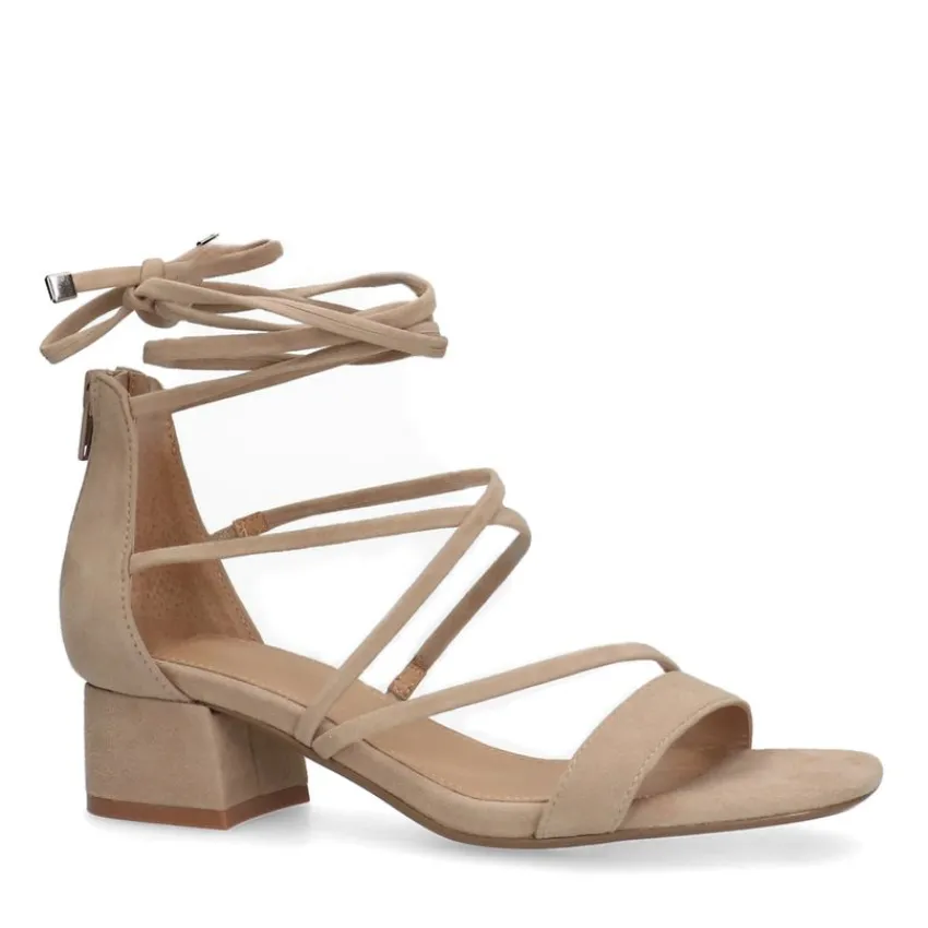 Manfield Beige suède sandalen met hak^DAMES Sandalen