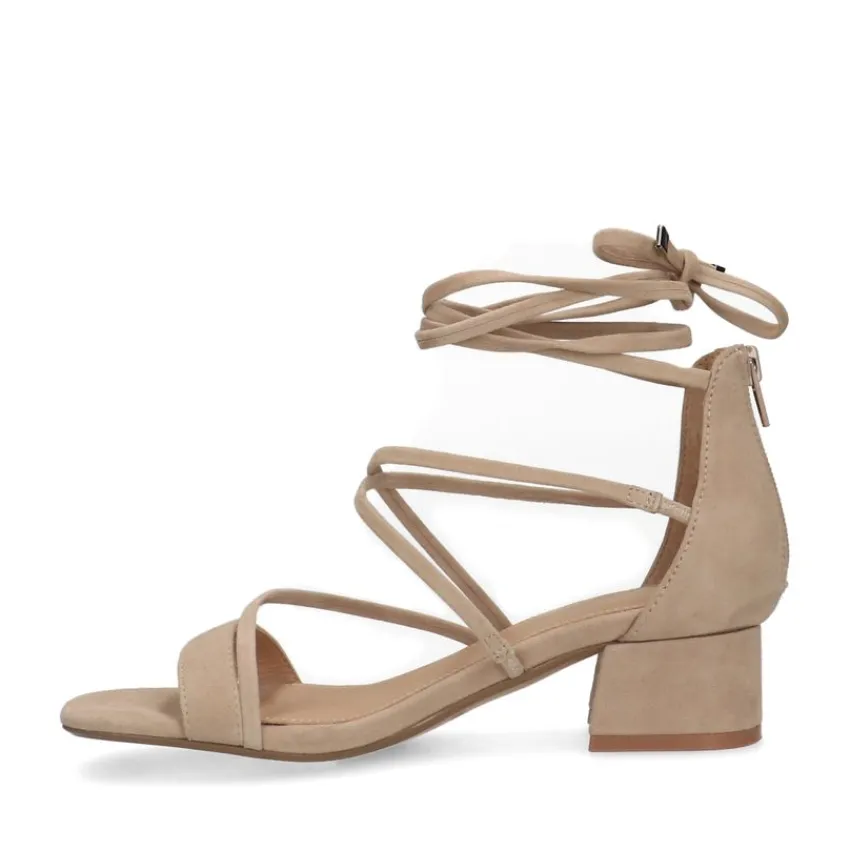 Manfield Beige suède sandalen met hak^DAMES Sandalen