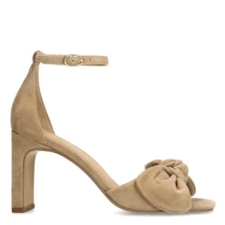 Manfield Beige suède sandalen met hak^DAMES Sandalen