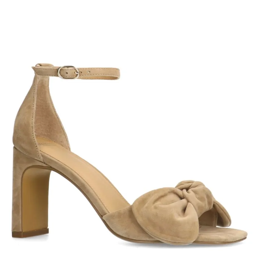 Manfield Beige suède sandalen met hak^DAMES Sandalen