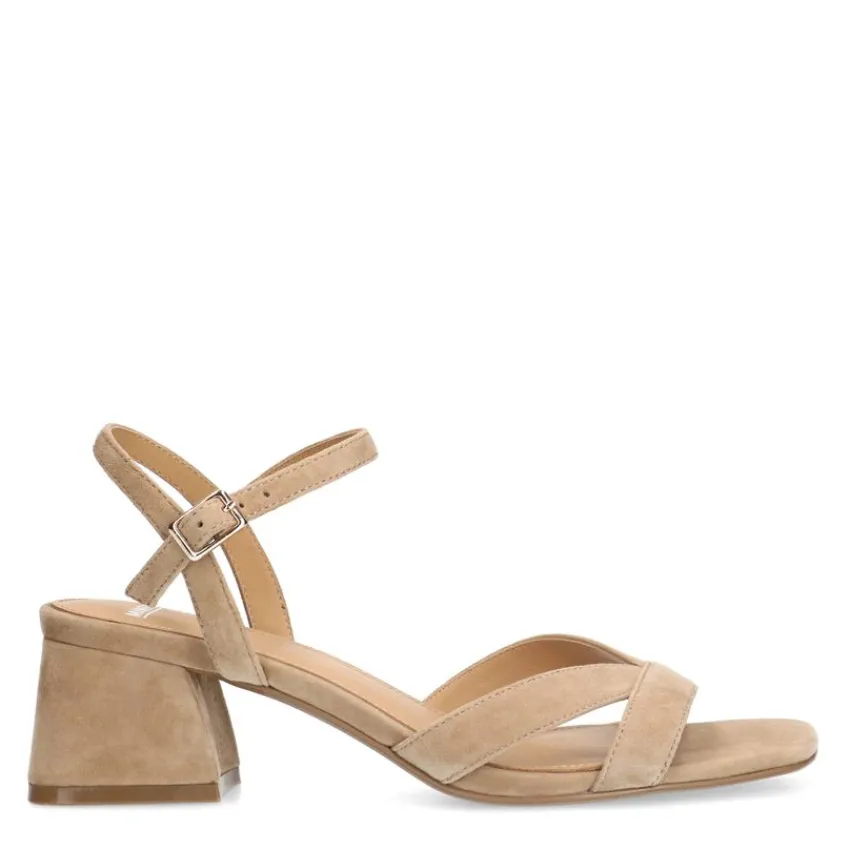 Manfield Beige suède sandalen met hak^DAMES Sandalen